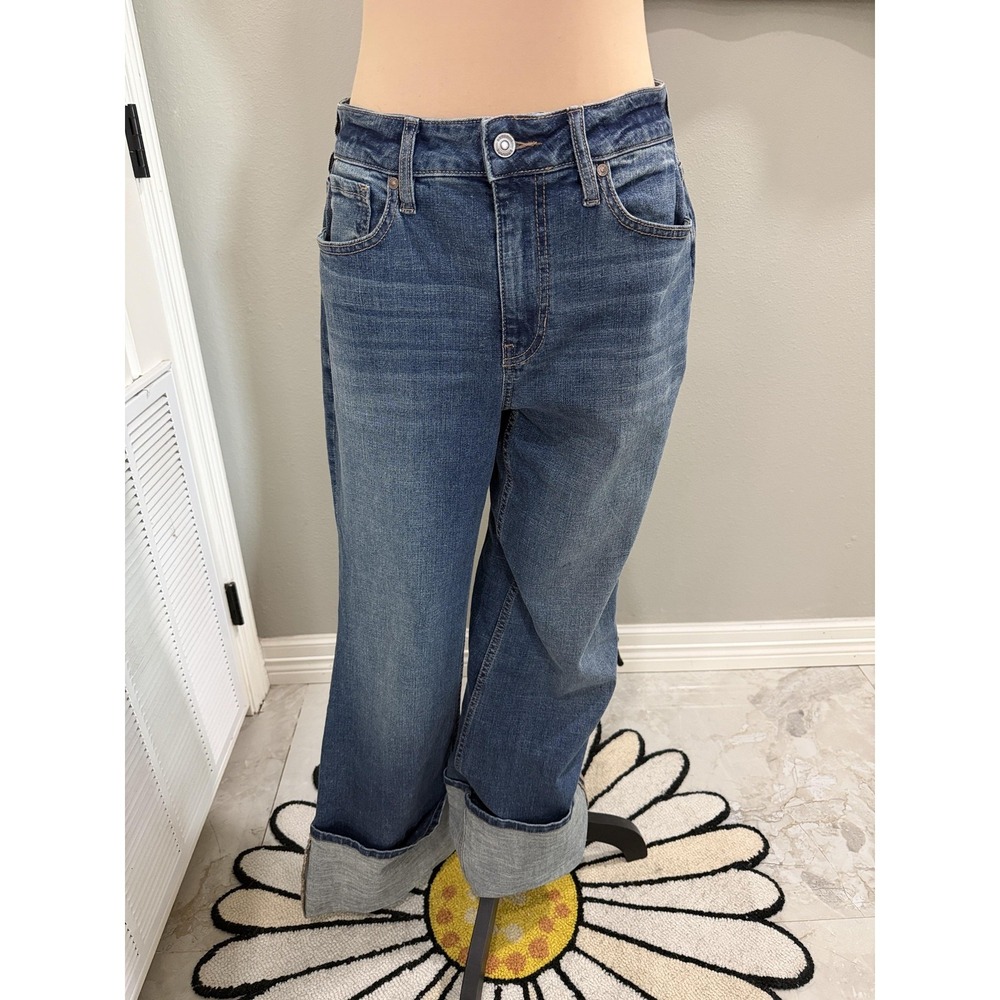 Shyanne Jeans Womens 29W X 32L Blue High Rise Wide Leg Cuffed Stretch Denim